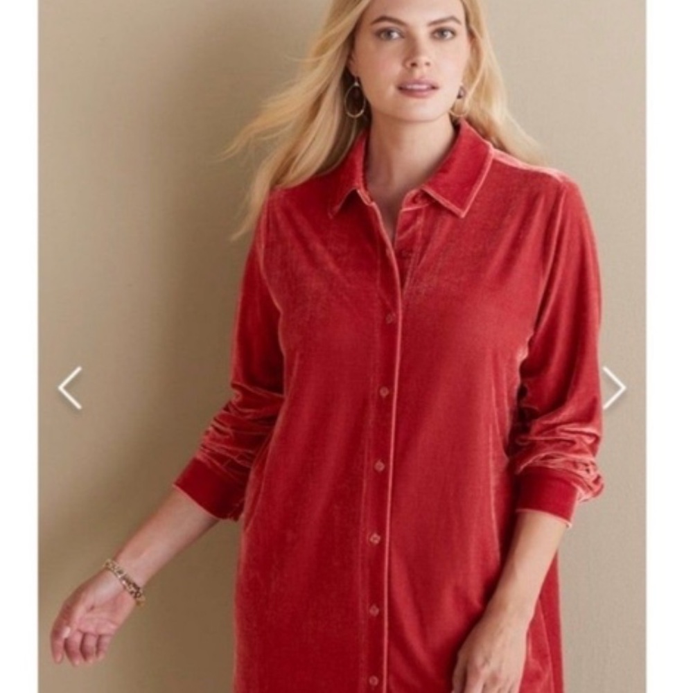 Soft Surroundings Red Velvet Button-Up Top